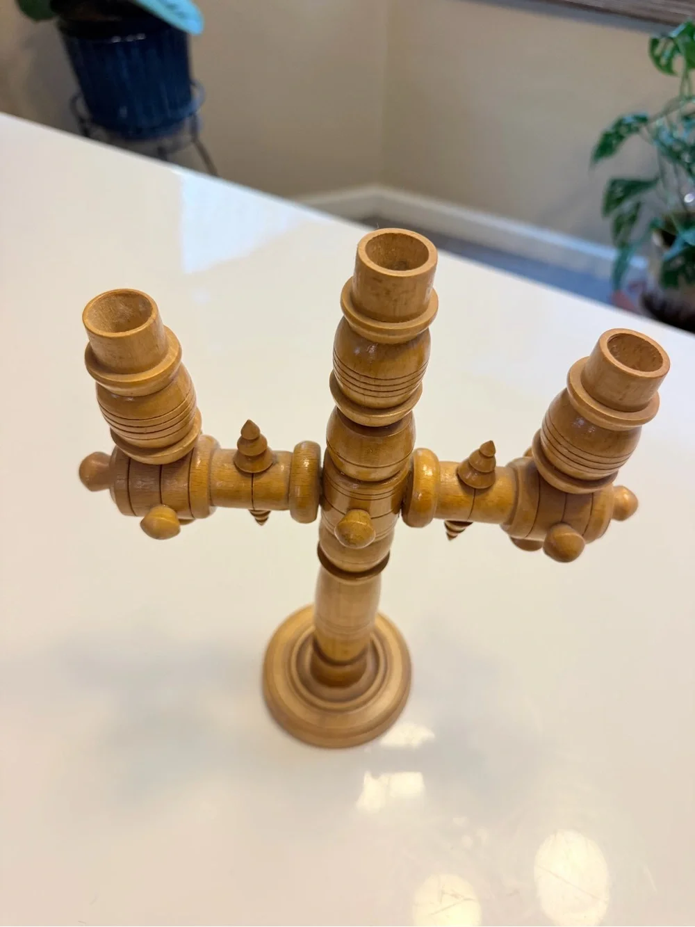 Vintage 1980s Ukrainian Hand Carved Wooden Candle Holder Folk Art 11